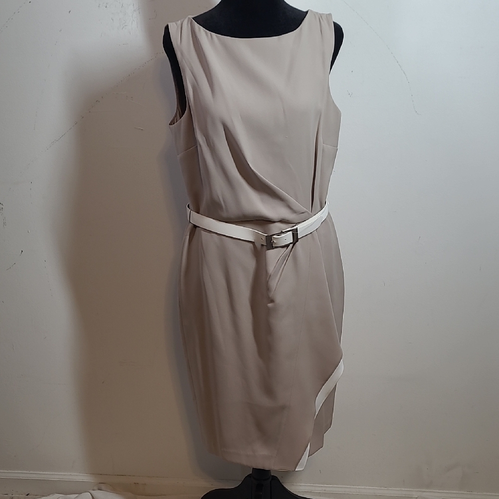 Anne Klein Taupe Sleeveless Midi Dress with Belt